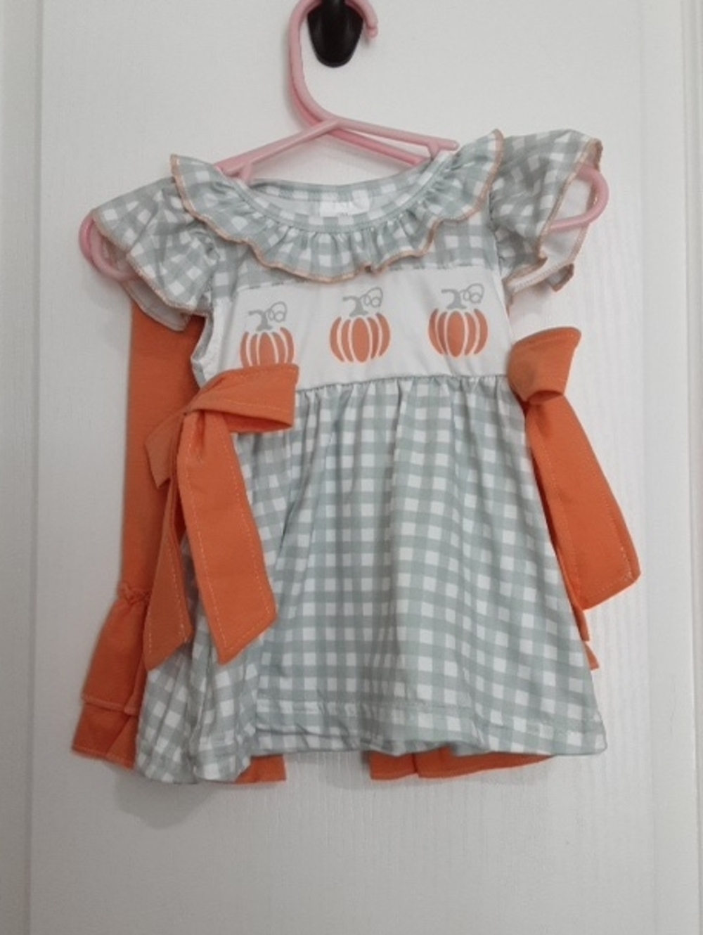 Source Unknown Orange & Gray Gingham Pumpkin Matching Set